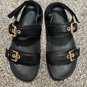 Madden Girl Black Sandals with Gold Buckles